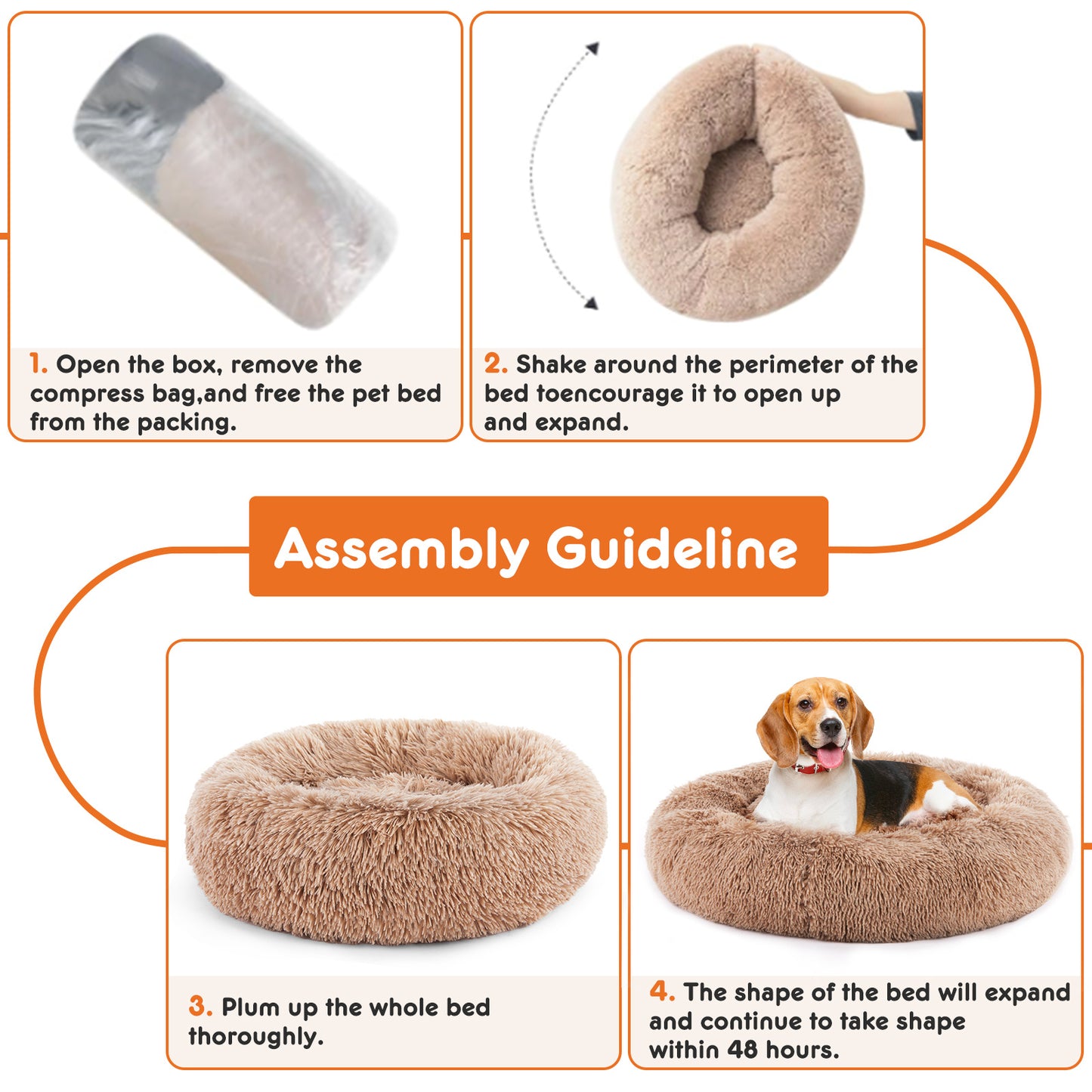Round Fluffy Plush Faux Fur Bed