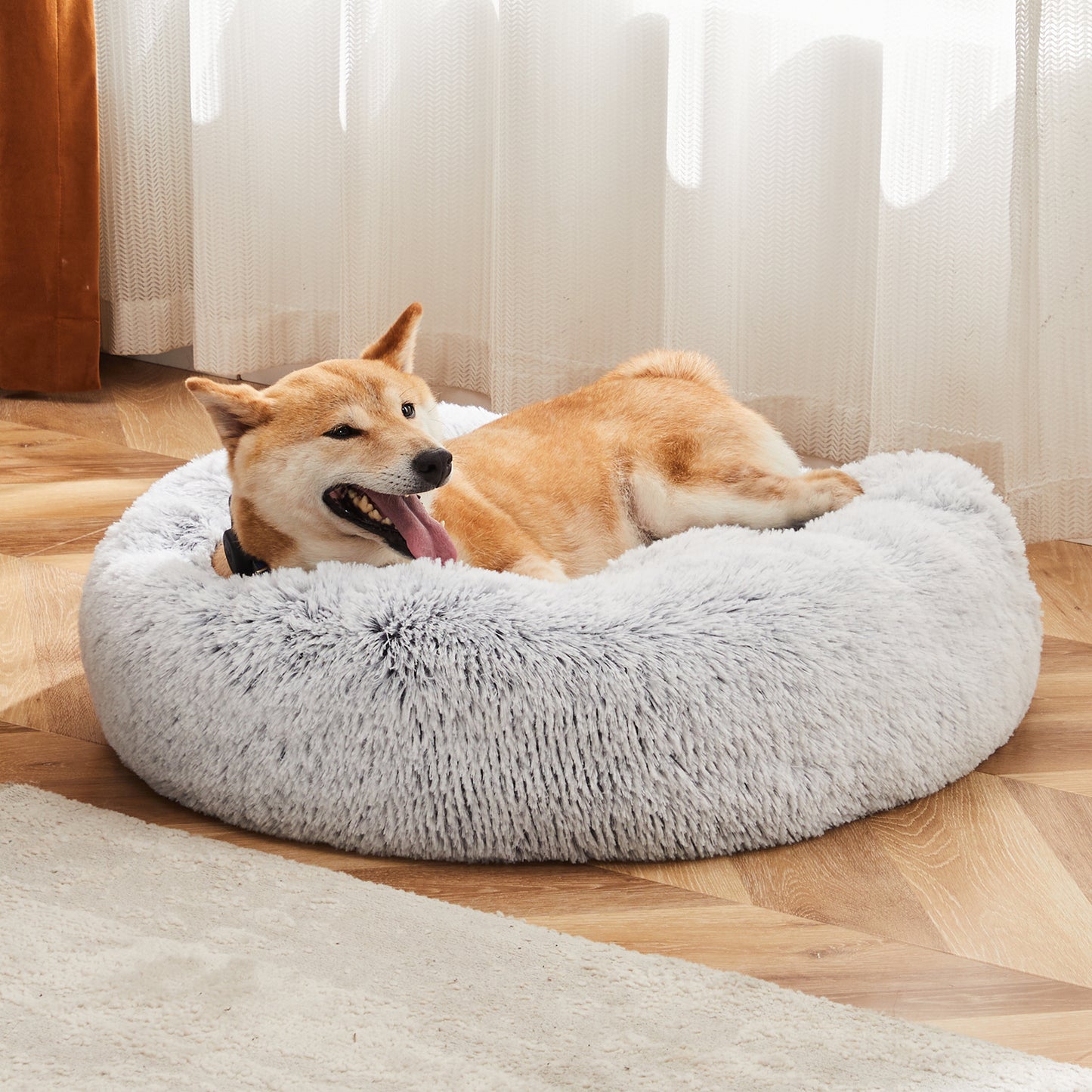 Round Fluffy Plush Faux Fur Bed