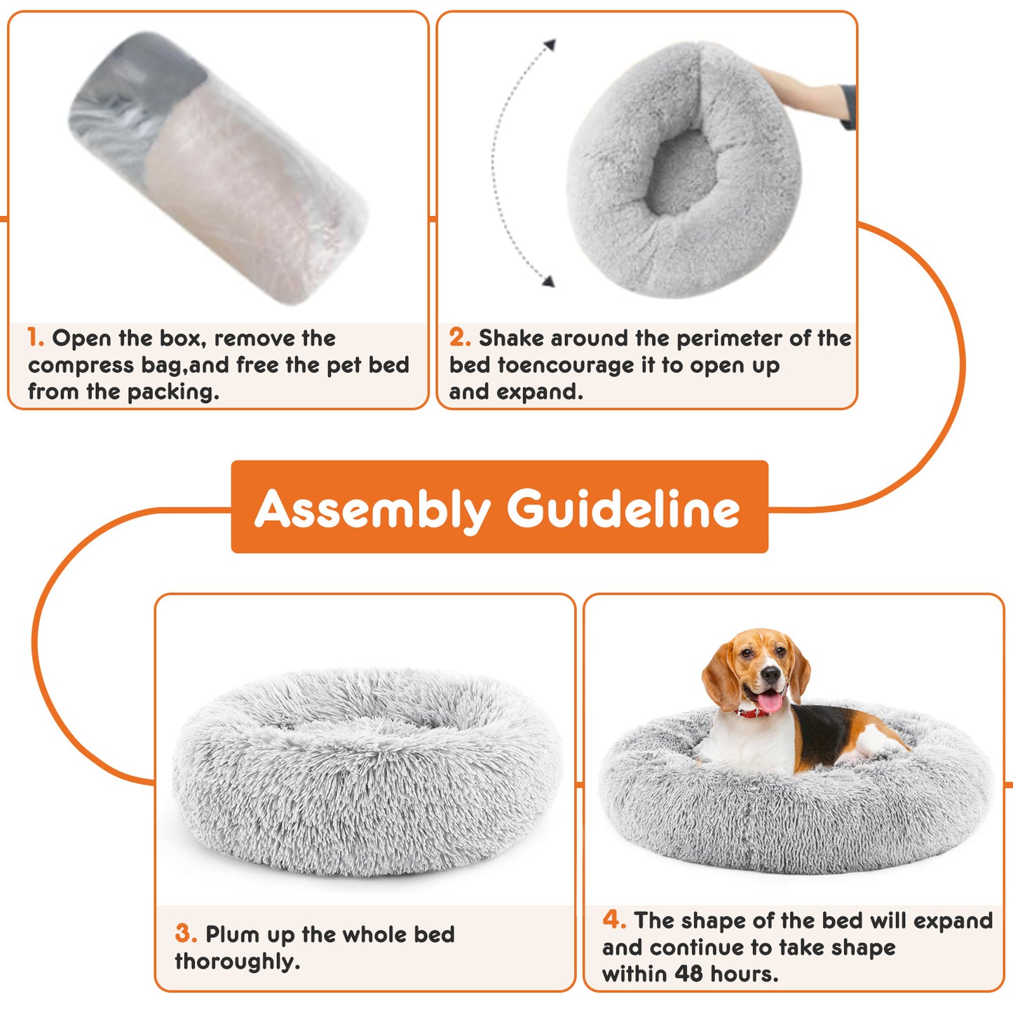 Round Fluffy Plush Faux Fur Bed
