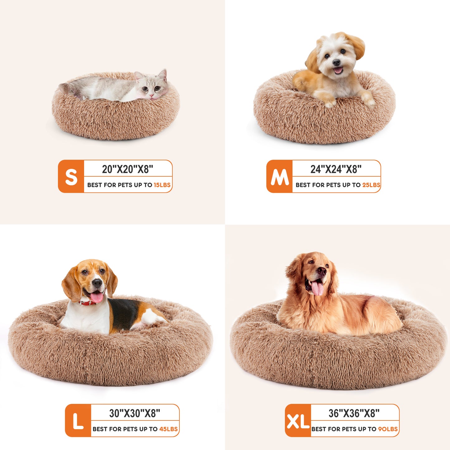 Round Fluffy Plush Faux Fur Bed