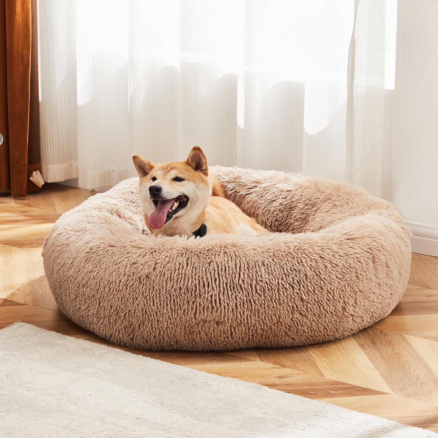 Round Fluffy Plush Faux Fur Bed