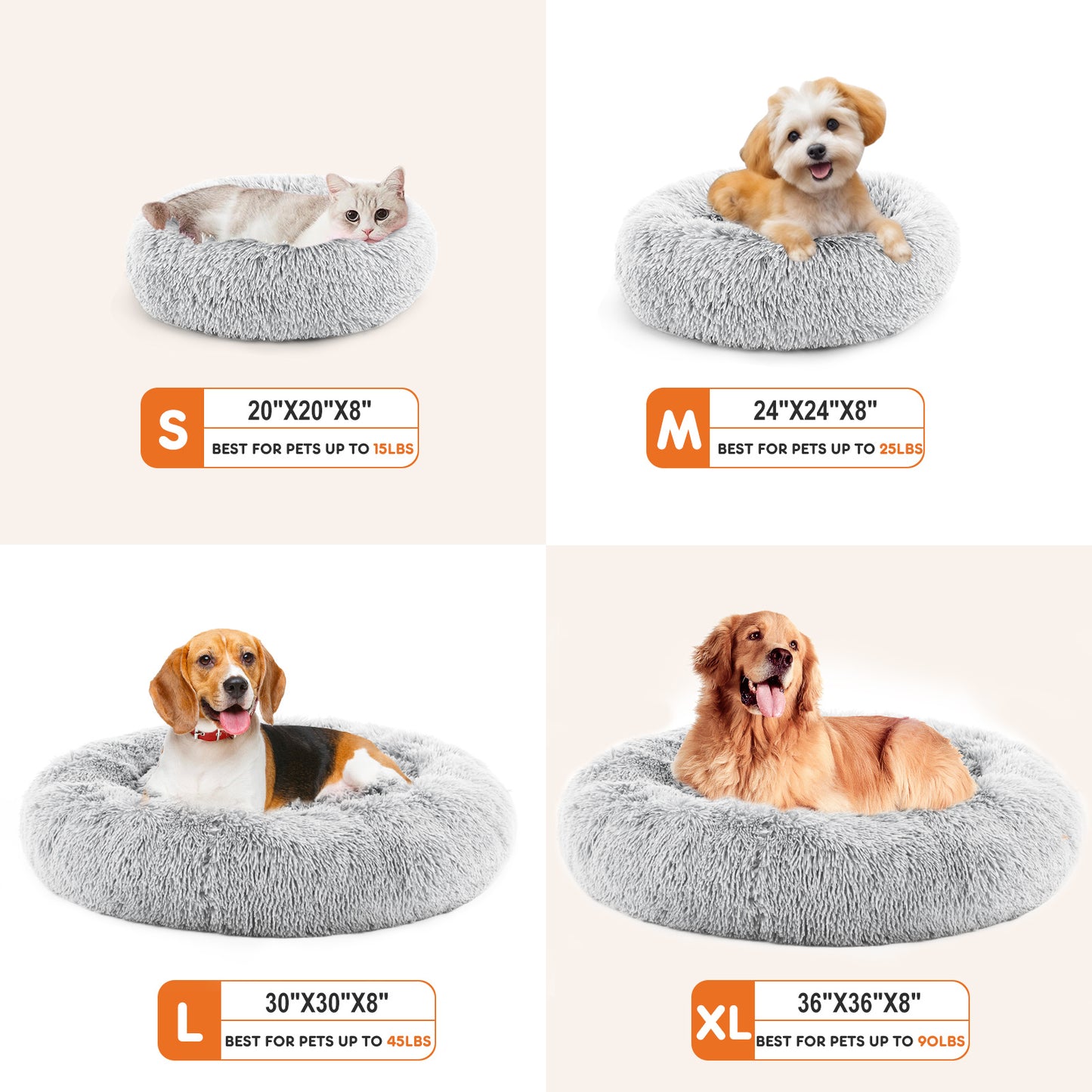 Round Fluffy Plush Faux Fur Bed